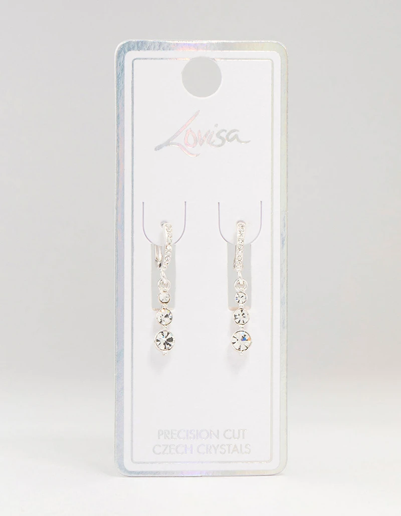 Silver Cascading Czech Crystal Drop Huggie Earrings