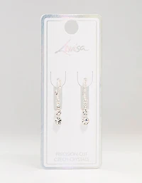 Silver Cascading Czech Crystal Drop Huggie Earrings
