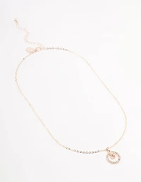 Rose Gold Floating Czech Crystal Circle Necklace