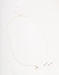 Silver Bezel Bohemia Czech Crystal Necklace & Stud Earring Set
