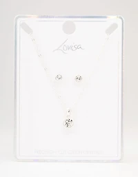 Silver Bezel Bohemia Czech Crystal Necklace & Stud Earring Set