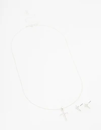Silver Bohemia Czech Crystal Cross Necklace & Stud Earring Set