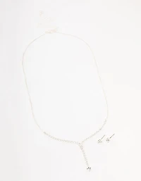Silver Bohemia Czech Crystal Cupchain Y-Necklace & Stud Earrings Set