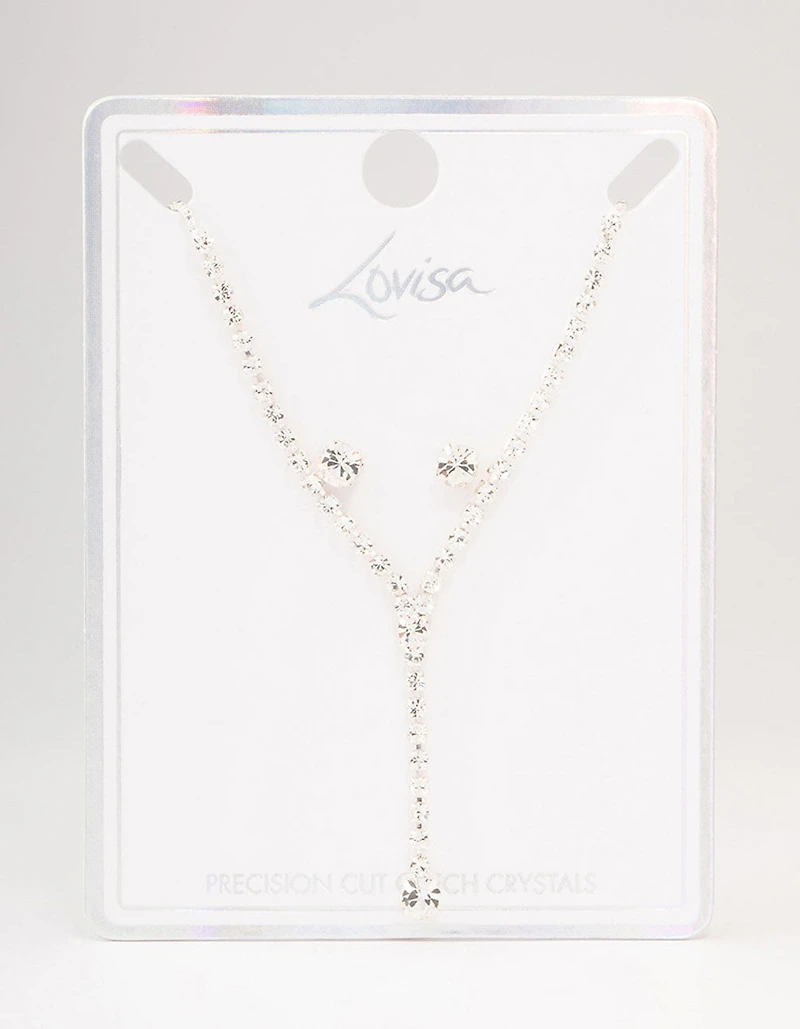 Silver Bohemia Czech Crystal Cupchain Y-Necklace & Stud Earrings Set