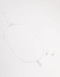 Silver Pear Czech Crystals Drop Necklace & Earring Set