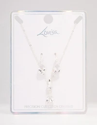 Silver Pear Czech Crystals Drop Necklace & Earring Set