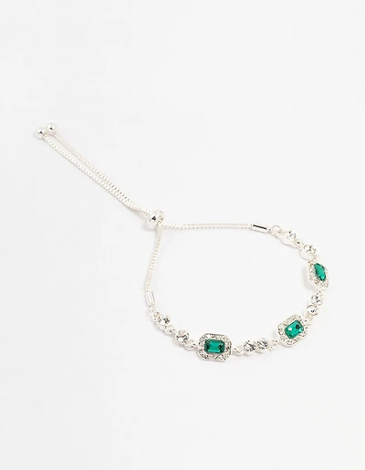 Silver Rectangle Halo Czech Crystal Toggle Bracelet