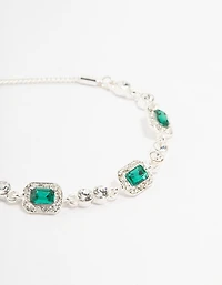 Silver Rectangle Halo Czech Crystal Toggle Bracelet