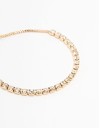 Gold Cup Chain Czech Crystal Tennis Toggle Bracelet