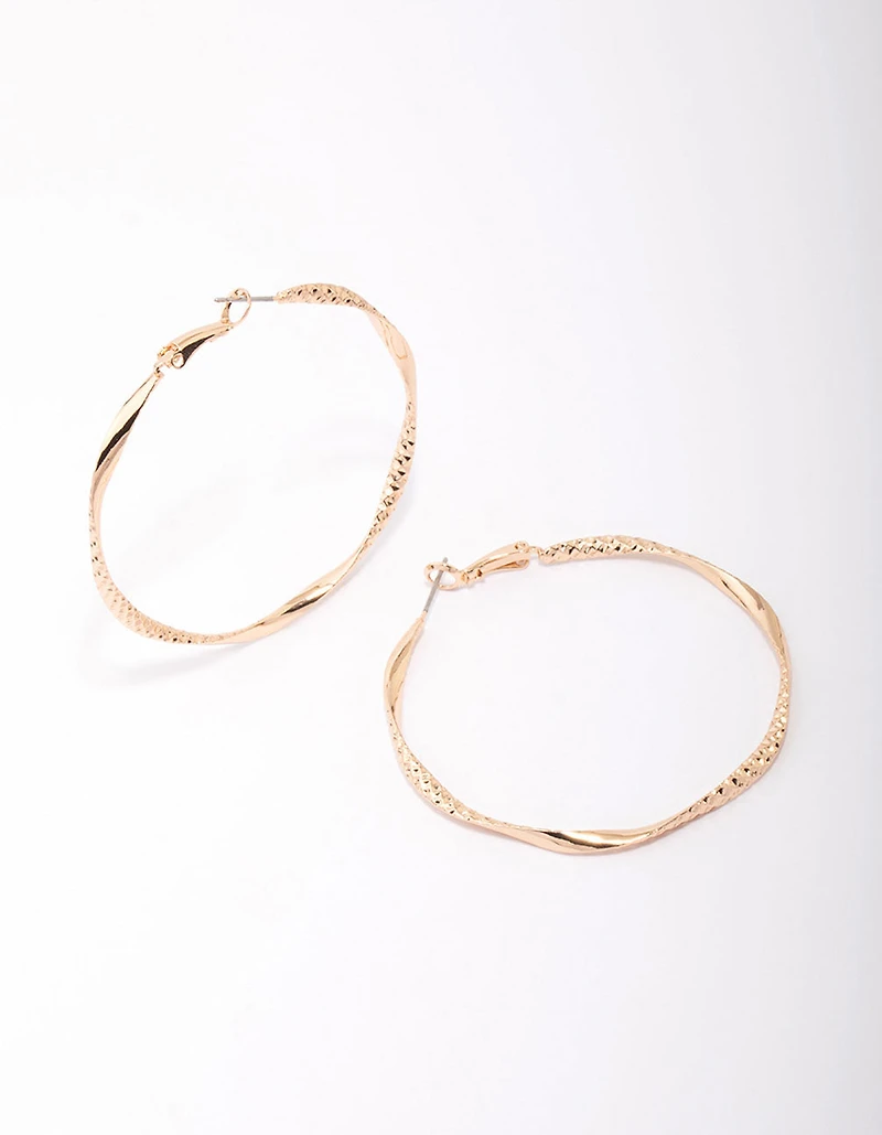 Gold Twisted Textured Hoop Earrings