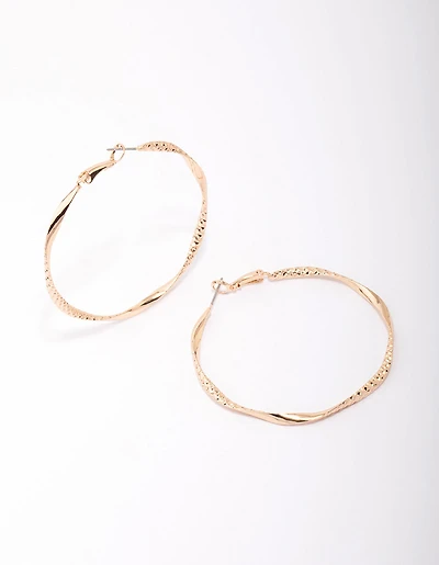 Gold Twisted Textured Hoop Earrings
