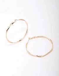 Gold Twisted Textured Hoop Earrings