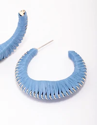 Blue Medium Fabric C-Shaped Hoop Earrings