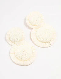 White Raffia Round Graduating Drop Earrings