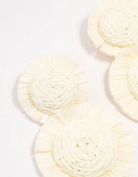 White Raffia Round Graduating Drop Earrings