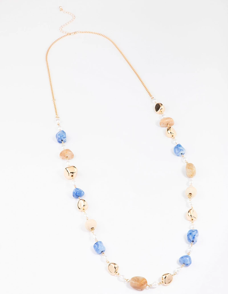 Gold Mixed Bead Long Necklace