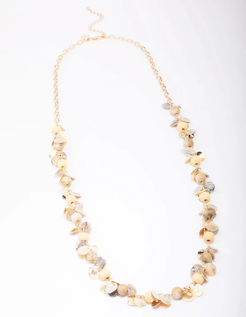 Gold Beaded Shell Cluster Necklace