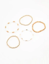 Gold & Wooden Beaded Bracelet 5-Pack
