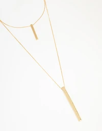 Gold Double Row Long Bar Necklace