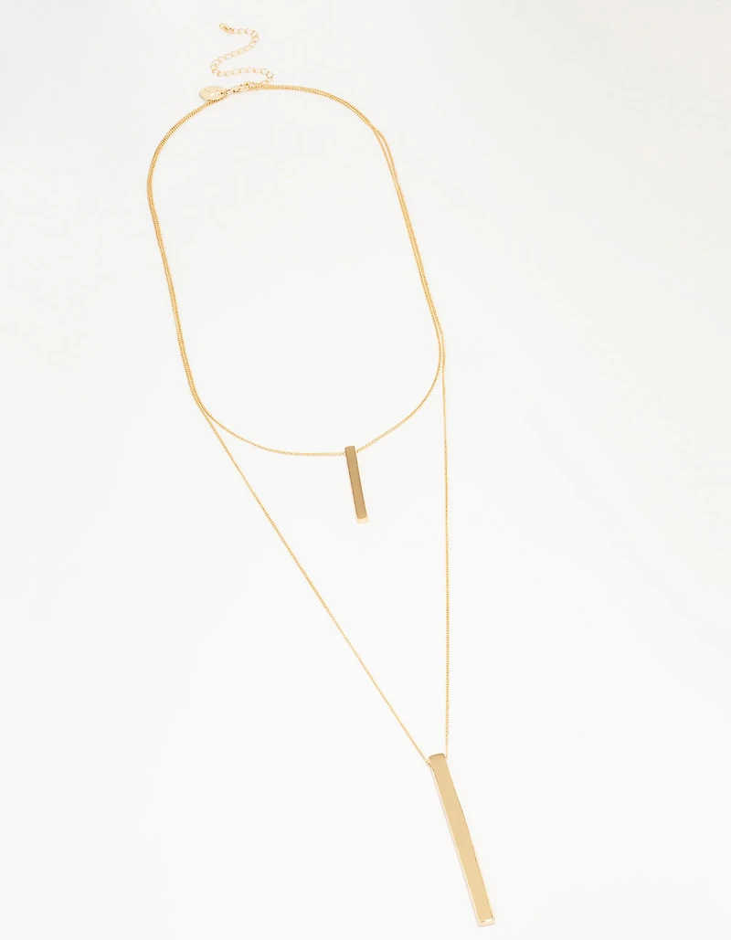 Gold Double Row Long Bar Necklace