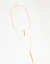 Gold Double Row Long Bar Necklace