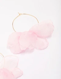 Pink Fabric Petal Hoop Earrings