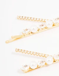 Gold Pearl & Crystal Cross Hair Clip 2-Pack