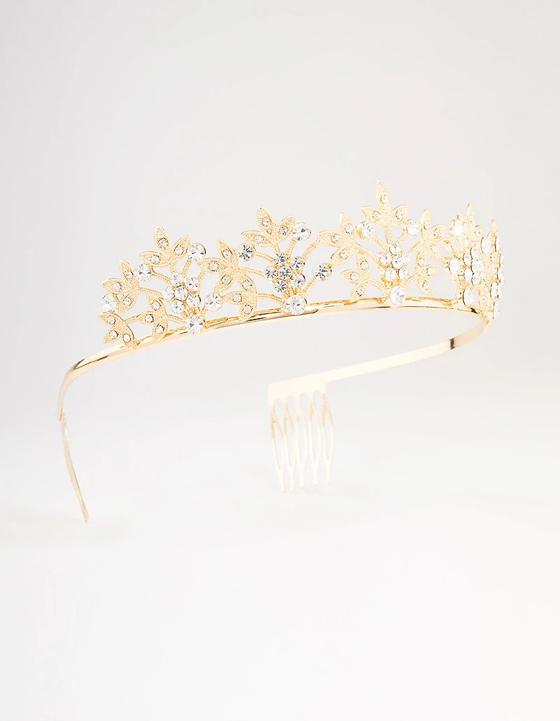 Couronne de fleurs en feuilles de diamants dorées