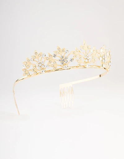 Couronne de fleurs en feuilles de diamants dorées