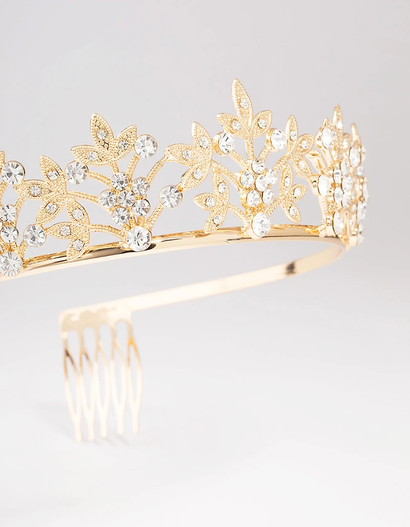 Couronne de fleurs en feuilles de diamants dorées