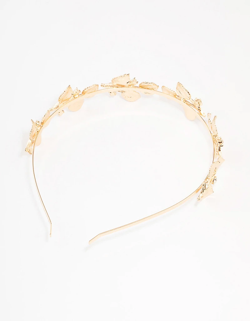 Bandeau en cristal à petites feuilles dorées