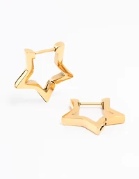 Gold Plated Surgical Steel Star Outline Huggie Earrings