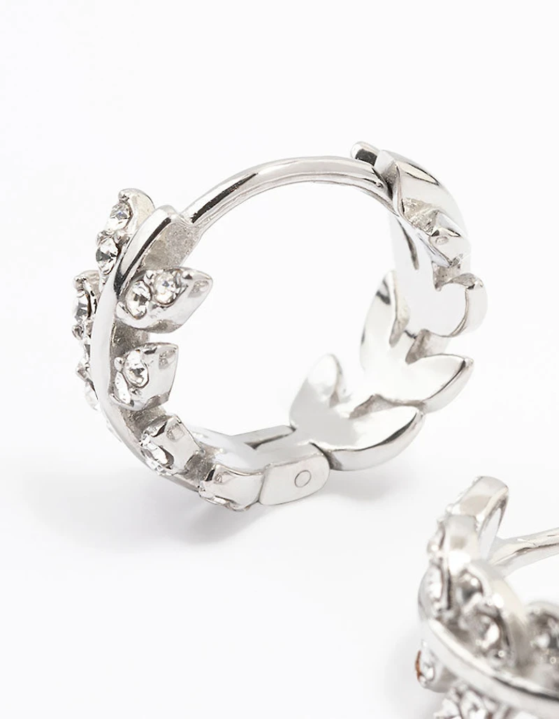 Surgical Steel Diamante Leaf Huggie Earrings