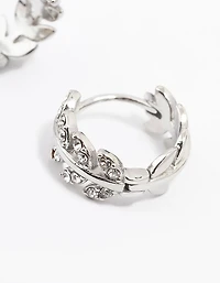 Surgical Steel Diamante Leaf Huggie Earrings