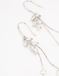 Silver Cubic Zirconia Leaf & Pearl Drop Earrings