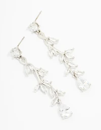 Silver Cubic Zirconia Vine Leaf Drop Earrings