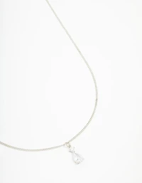 Silver Cubic Zirconia Pear Pendant Necklace