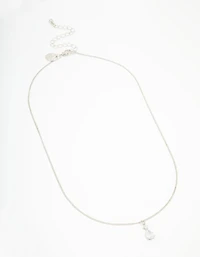 Silver Cubic Zirconia Pear Pendant Necklace