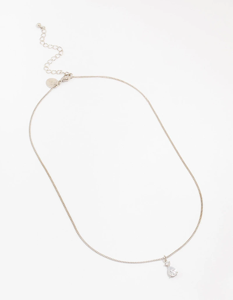 Silver Cubic Zirconia Pear Pendant Necklace