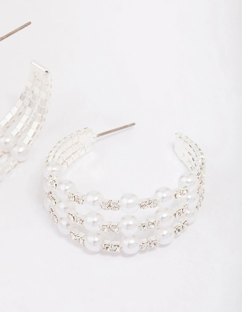 Silver Triple Row Hoop Earrings
