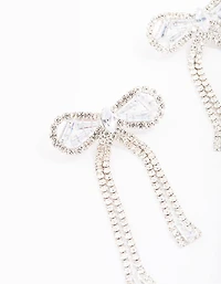 Silver Large Diamante Bow Drop Earrings