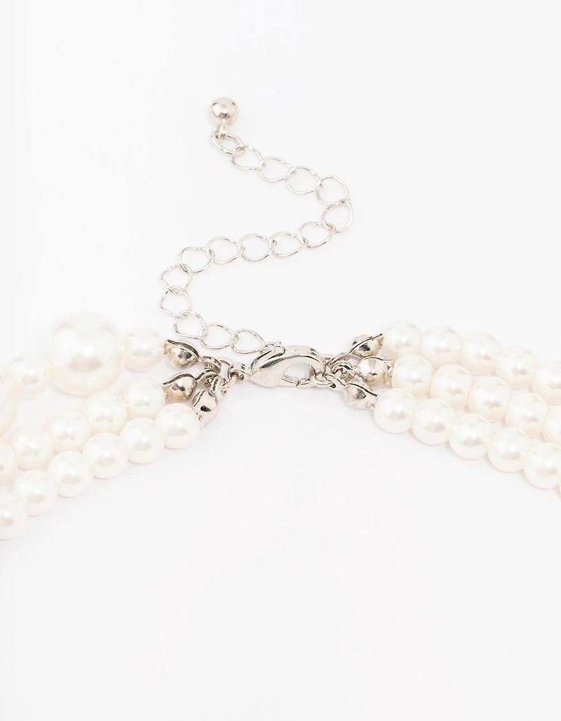 Pearl Beaded Layered Necklace & Stud Earring Set