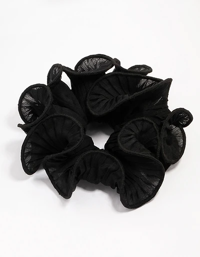 Scrunchie en tissu noir froissé