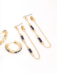 Gold Navy Mix Earring 3-Pack