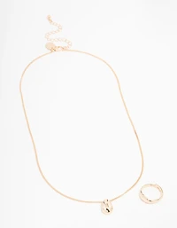 Gold Smooth Stone Necklace & Ring Set