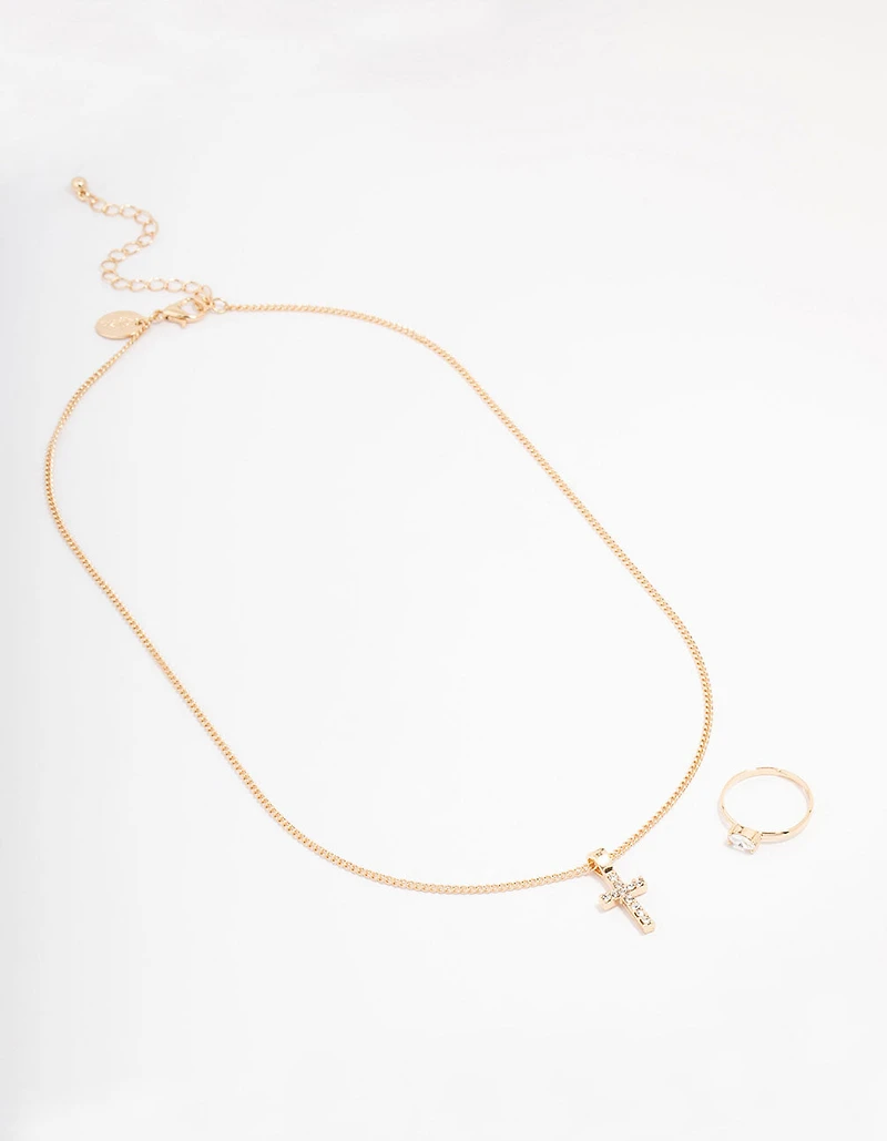 Gold Bling Cross Jewellery Set