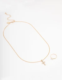 Gold Bling Cross Jewellery Set