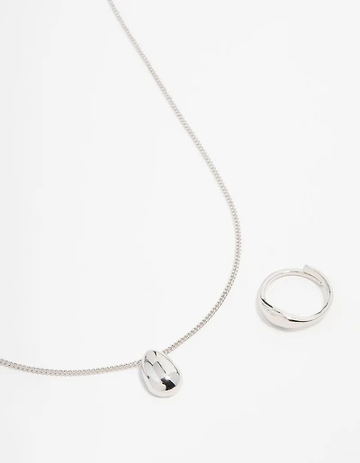 Silver Smooth Stone Necklace & Ring Set