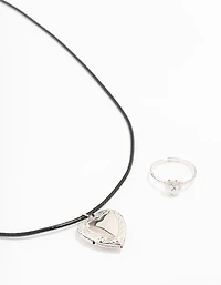 Silver Heart Locket Jewellery Set
