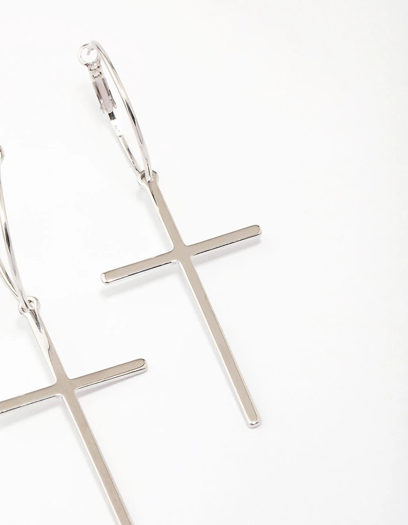 Silver Luxe Cross Hoop Earrings